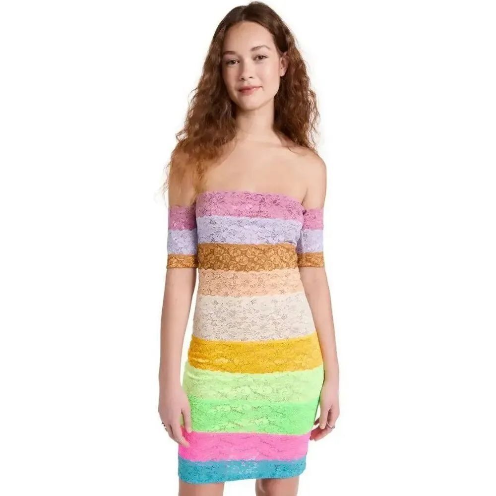 Bruceglen Cake Stripe Lace Bandage Mini Dress NWT Size Small